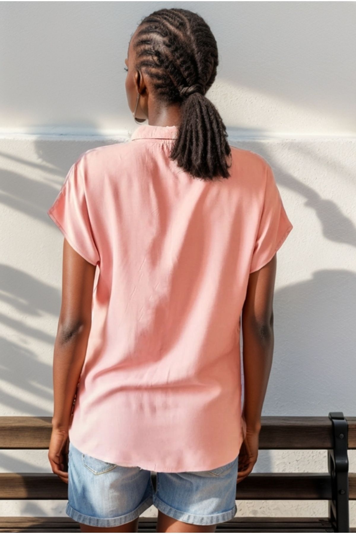 Esme Women's Viscose Short Sleeve Batwing Shirt - Light Pink