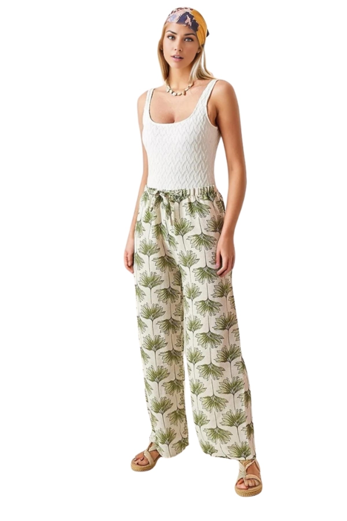 Lucy Women's Linen-Viscose Blend Wide Leg Palazzo Pants - Green Ginkgo