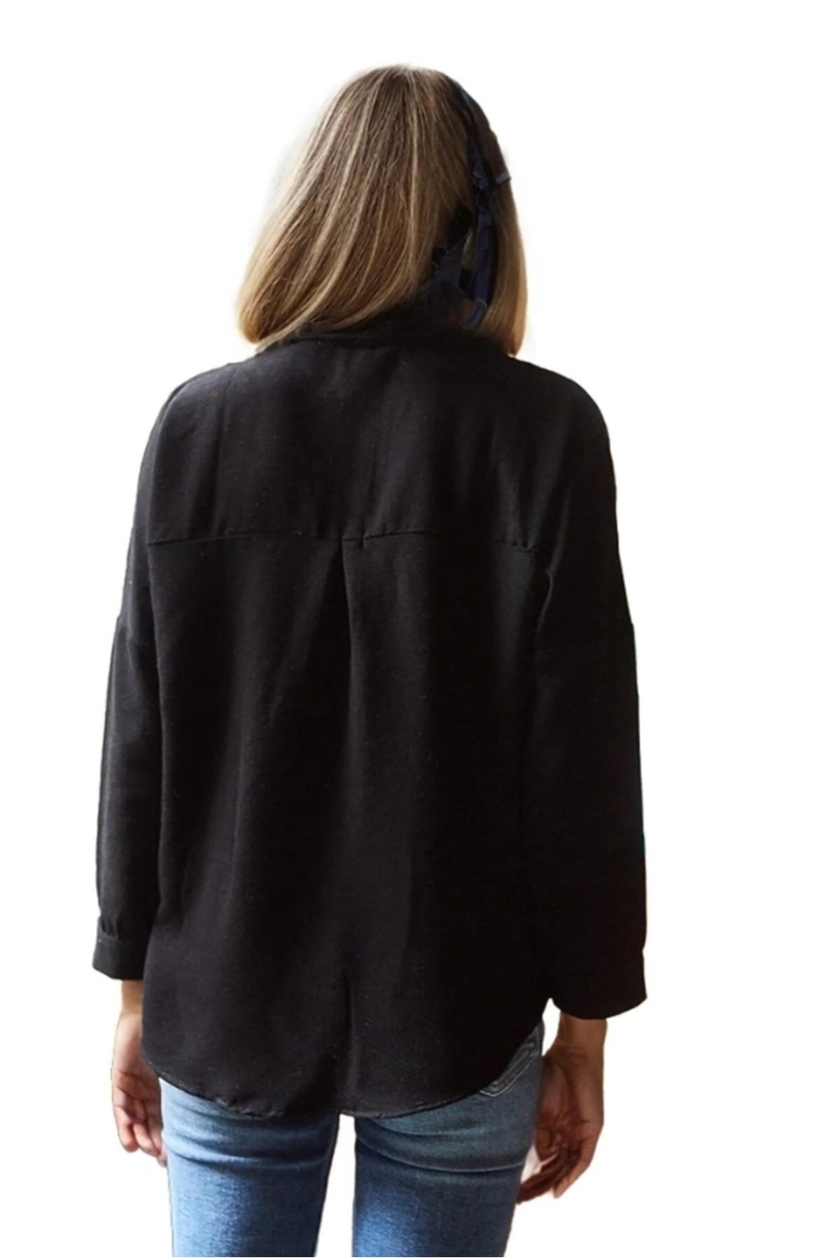 Harriet Women's Linen Blend Oversized Long Sleeve Shirt - Black