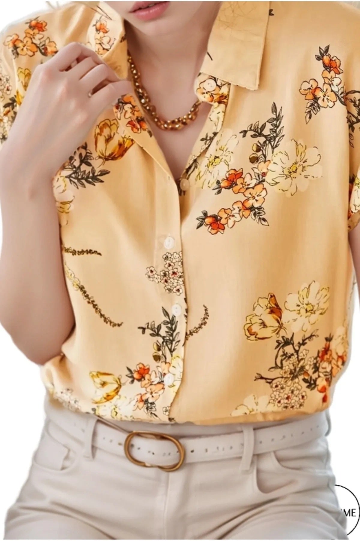 Chloe Women's Floral Short Sleeve Batwing Shirt - Beige Floral