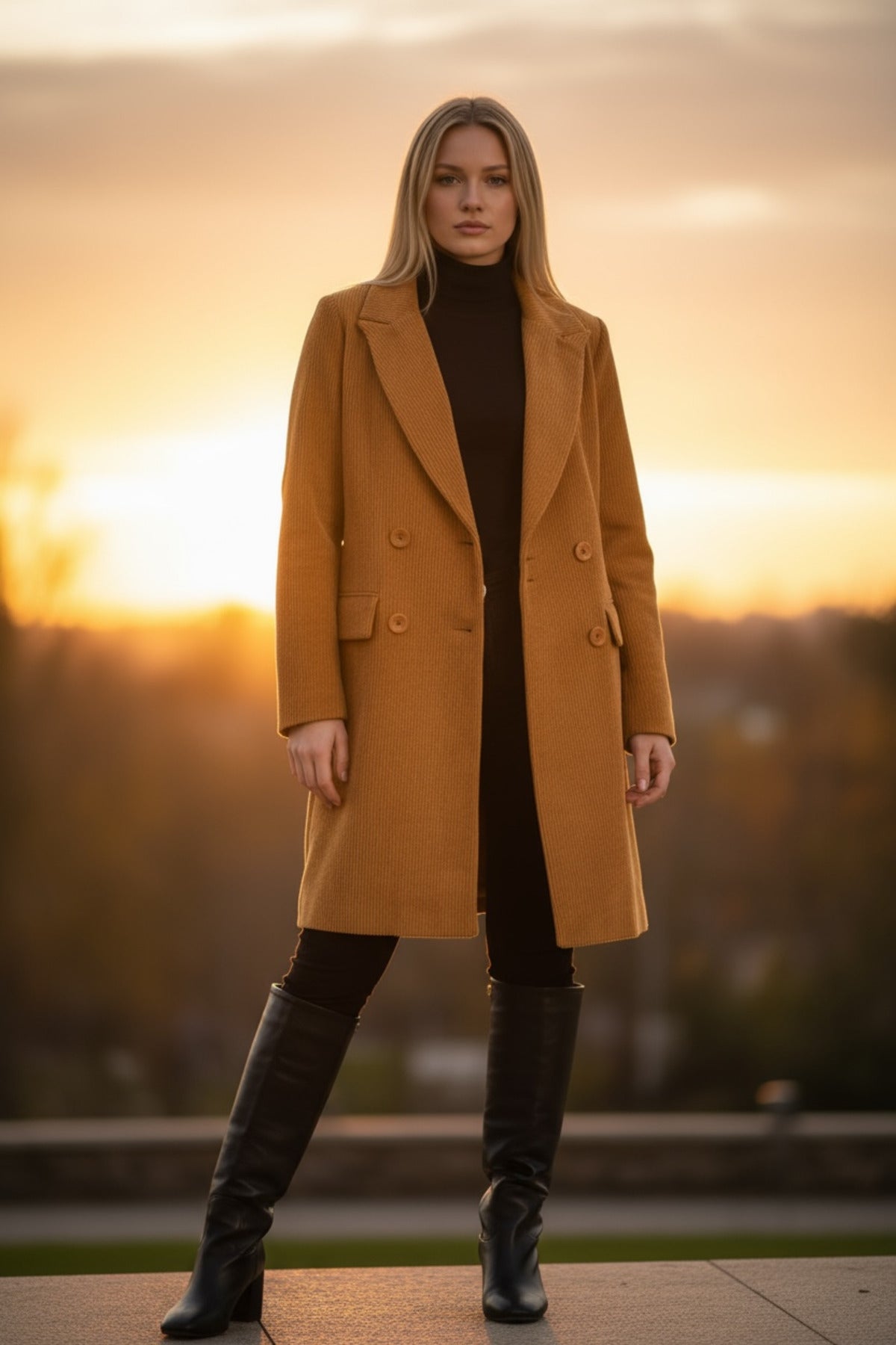 Giselle Women's Double-Breasted Velvet Coat - Mustard - product image 1