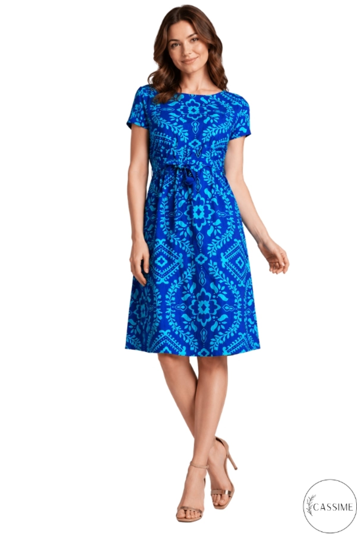 Audrey Women's Cotton Blend Belted Midi Dress - Blue