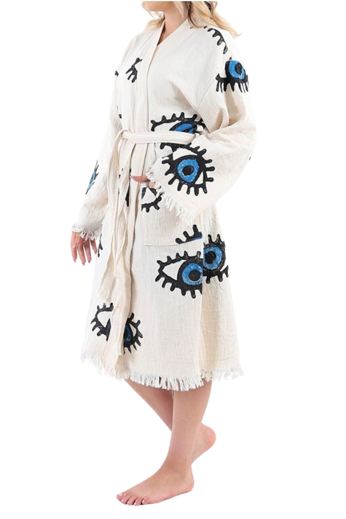 Heidi Women's Evil Eye Hooded Muslin Beach Robe - Evil Eye Print