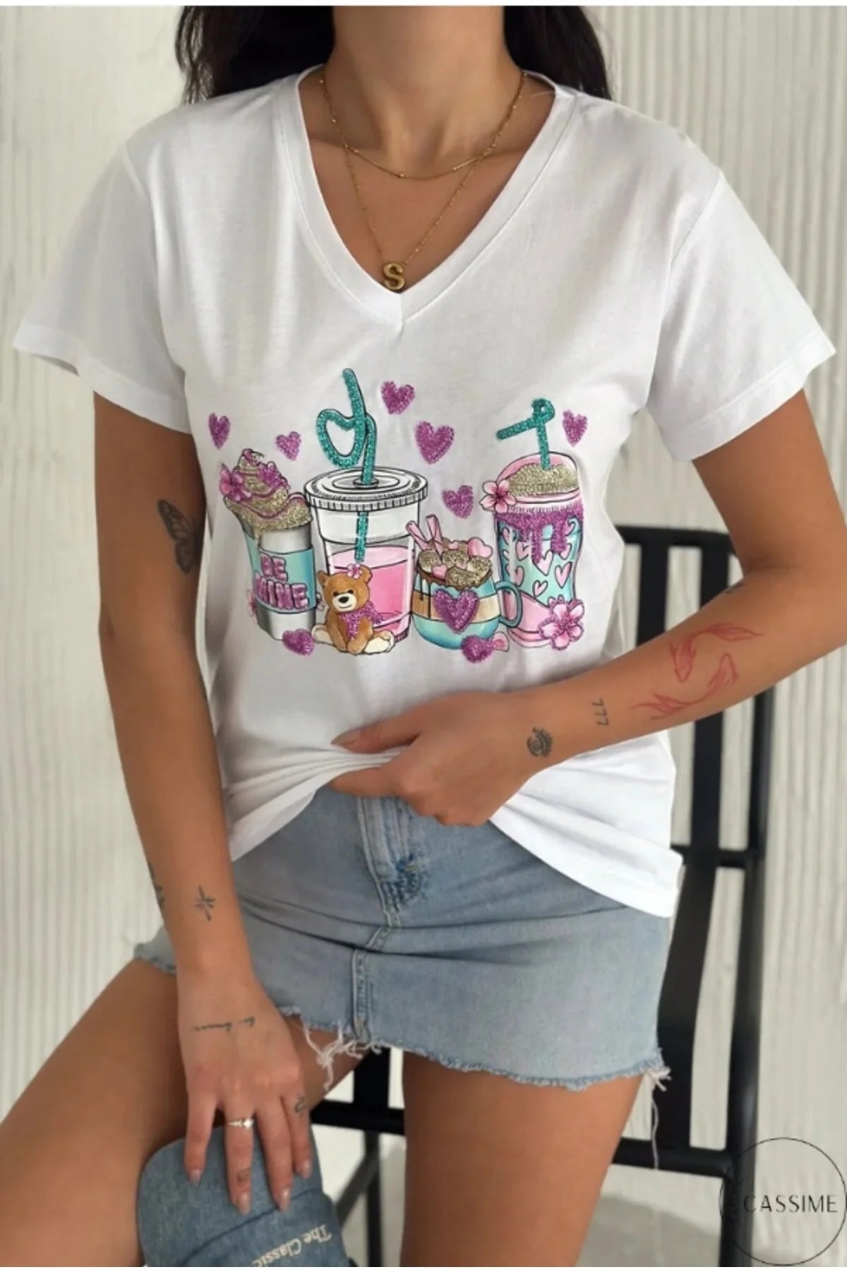 Camiseta de algodón Tilda White Bear con diseño floral