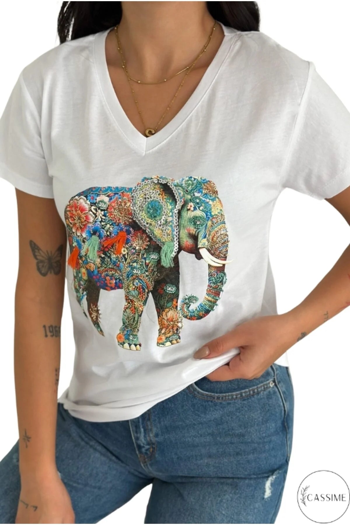 Tilda White Elephant Sequin T-Shirt