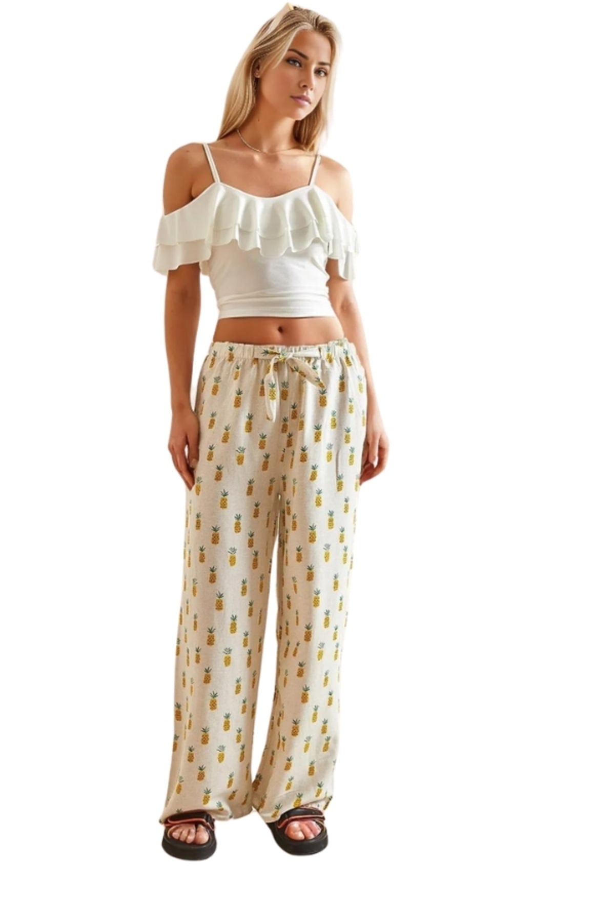 Lucy Women's Linen-Viscose Blend Wide Leg Palazzo Pants - Cream