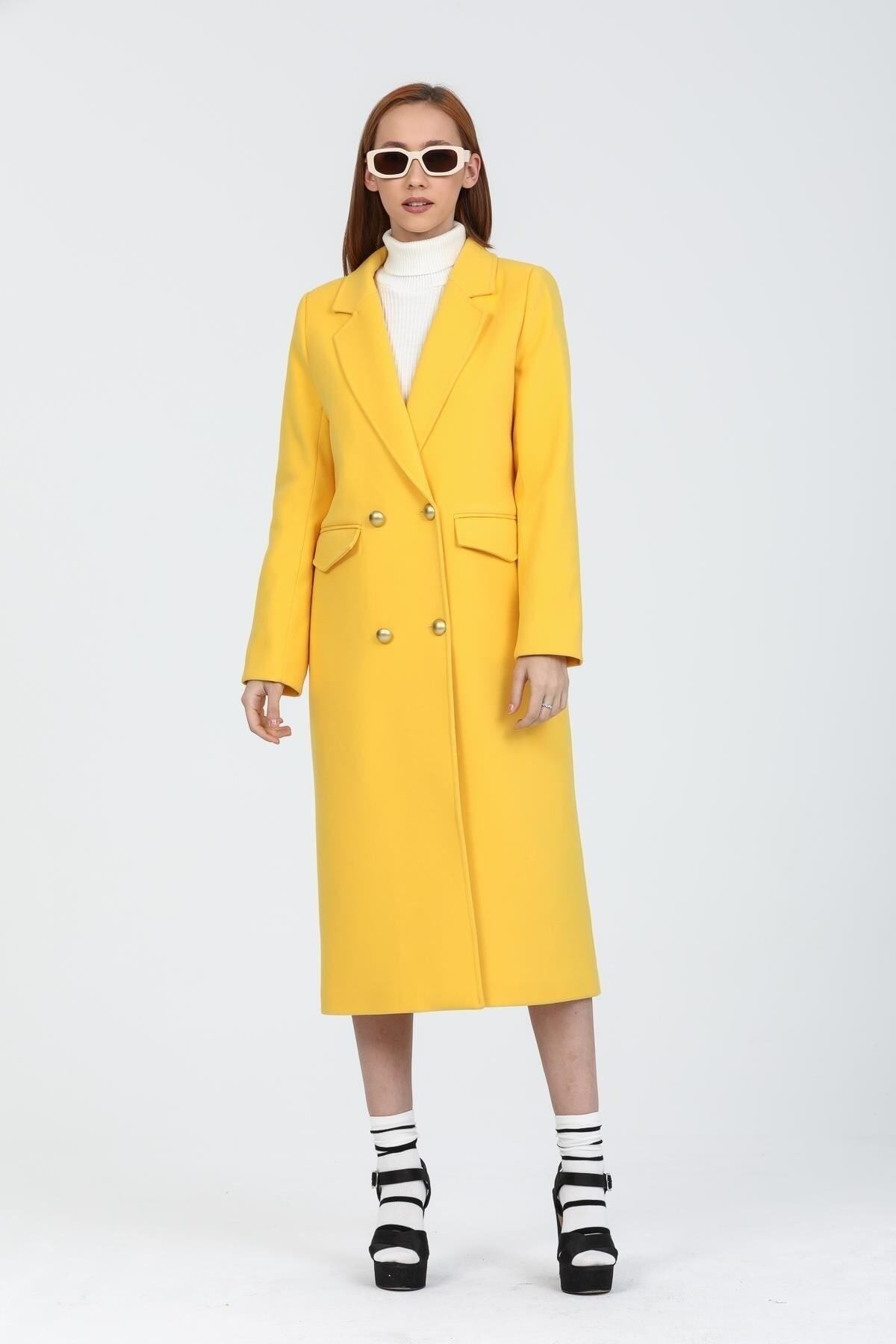Ariadne Women's Long Button Front Coat - Yellow - product image 1
