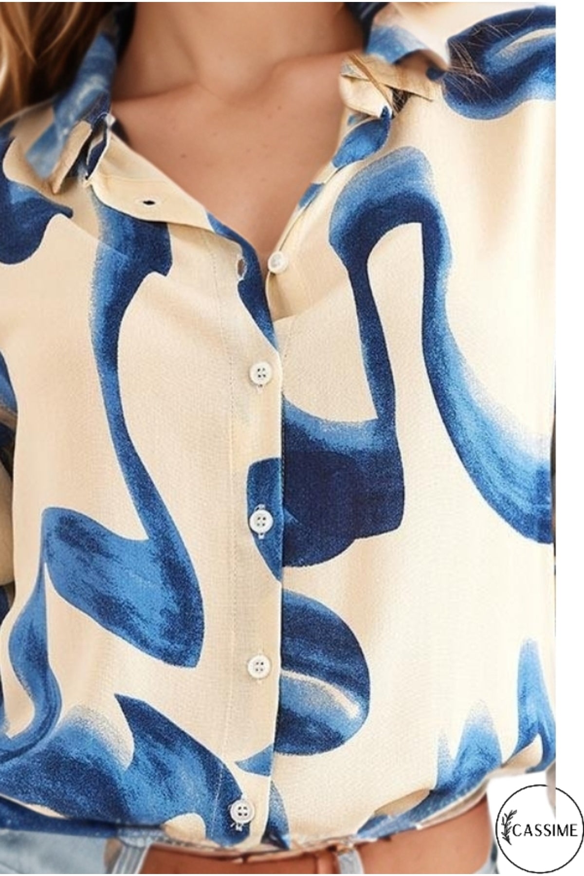 Charlotte Women's Short Sleeve Batwing Shirt - Navy Wave Print