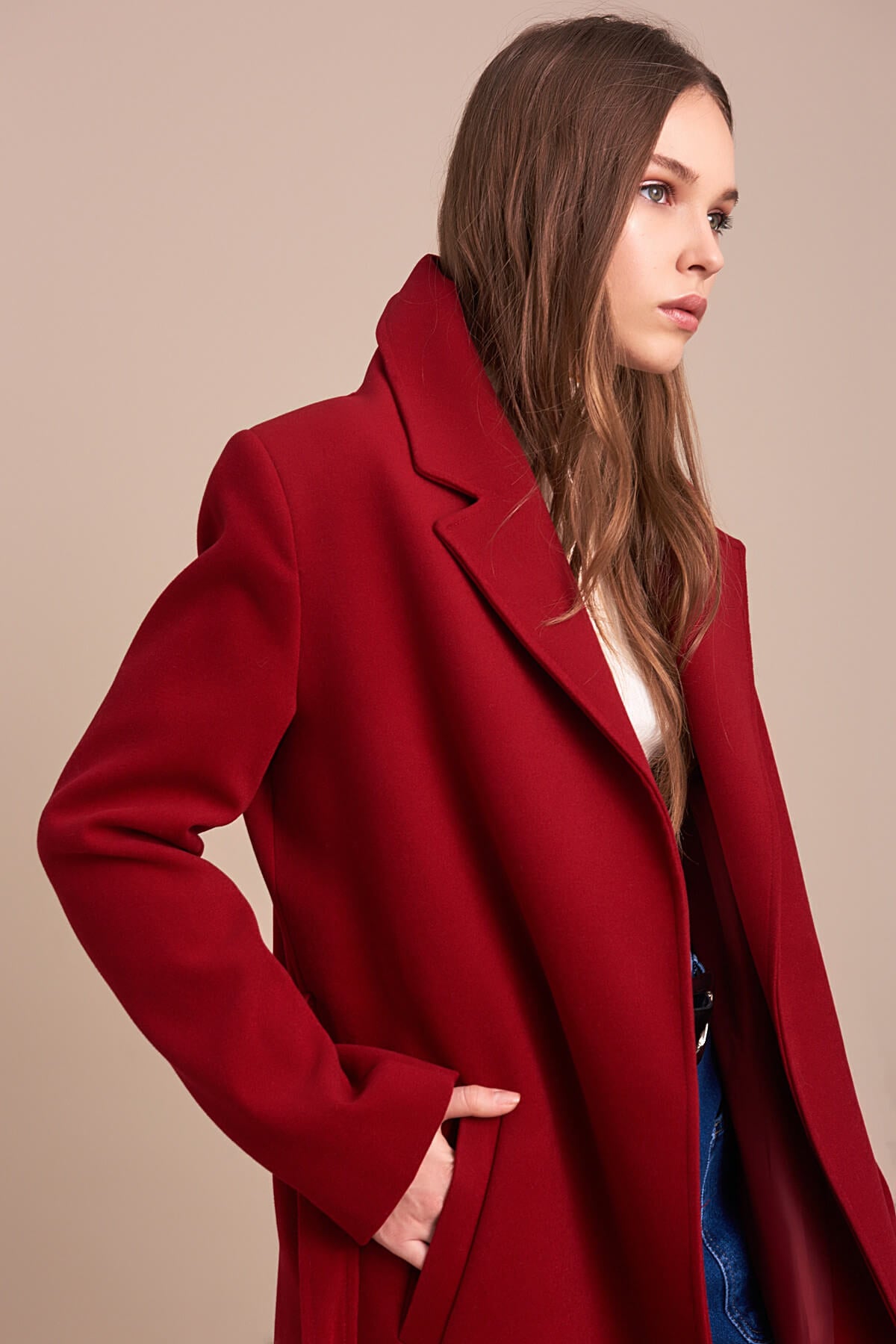 Ingrid Women's Belted Notched Collar Coat - Burgundy - product image 2