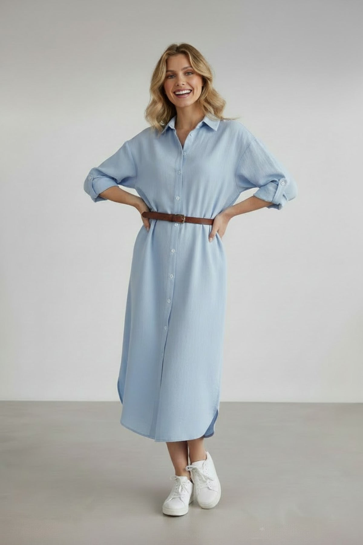 Hazel Women's Oversized Muslin Shirt Dress - Baby Blue