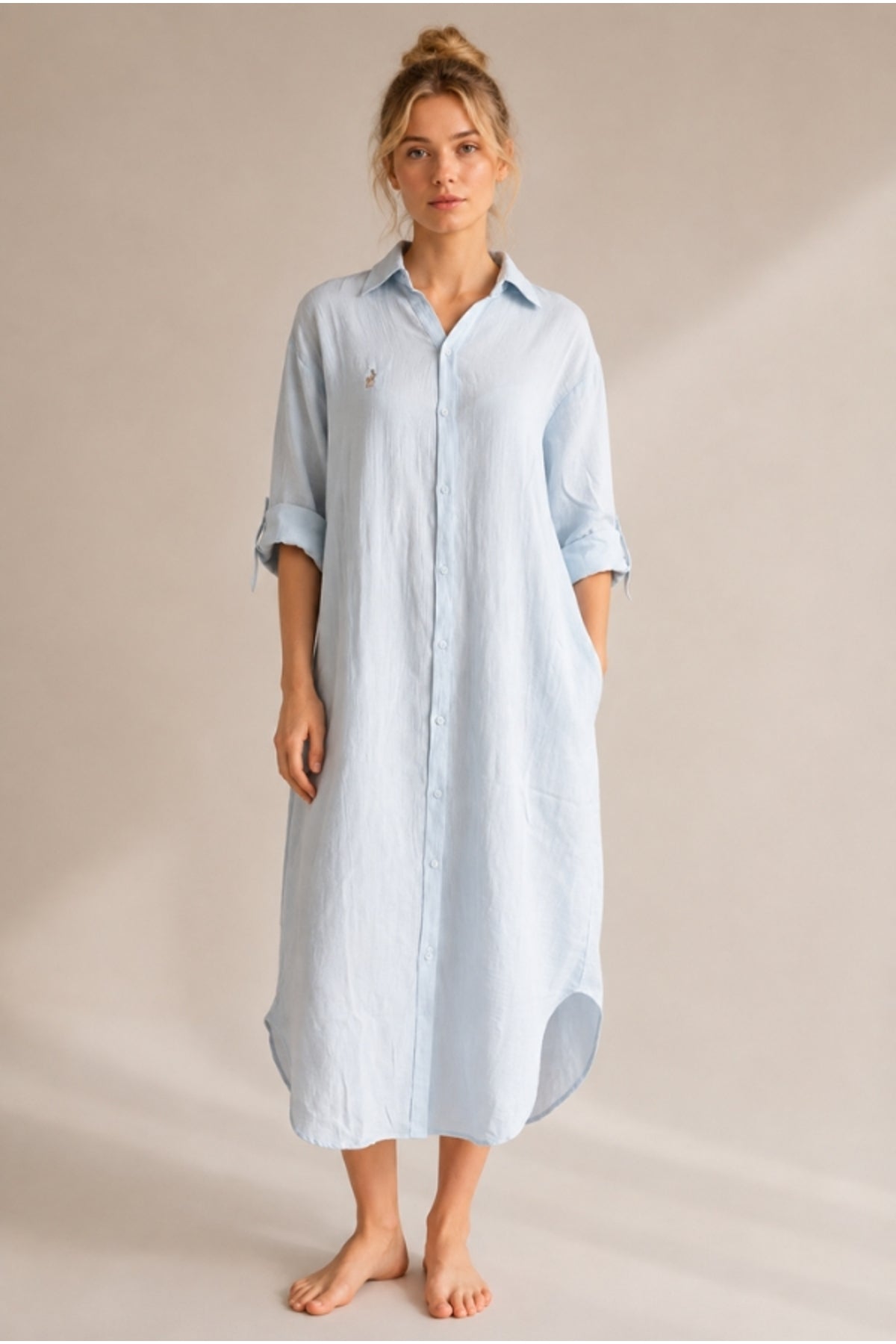 Hazel Women's Oversized Muslin Shirt Dress - Baby Blue Muslin