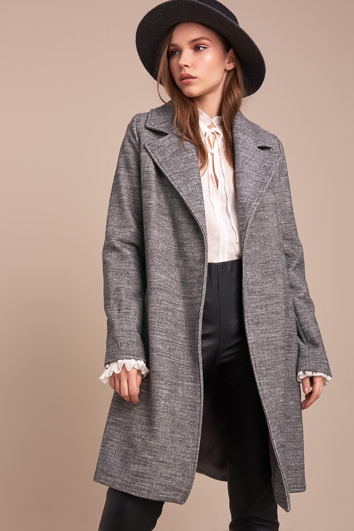 Ilene Women's Striped Belted Notched Collar Coat - Gray Stripe - product image 1