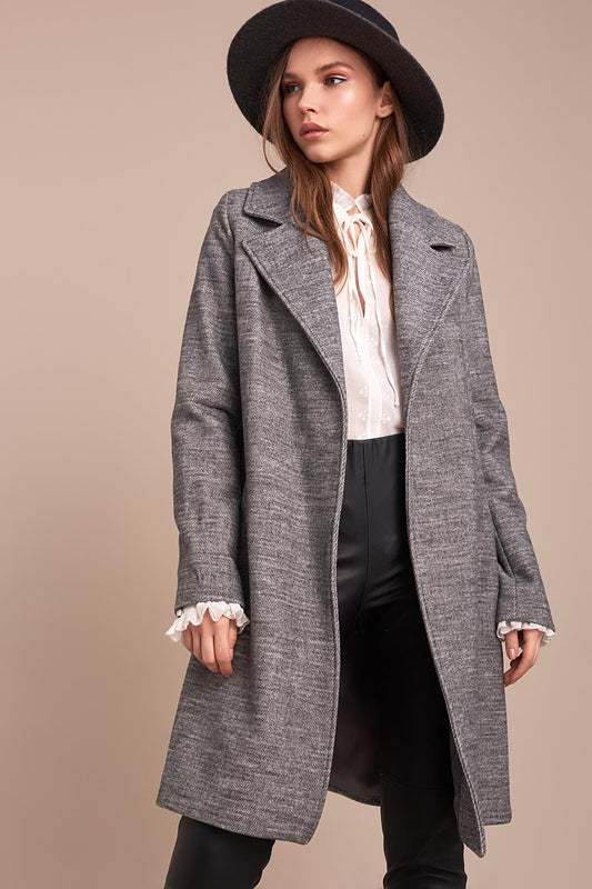 Ilene Women's Striped Belted Notched Collar Coat - Gray Stripe - product image 1