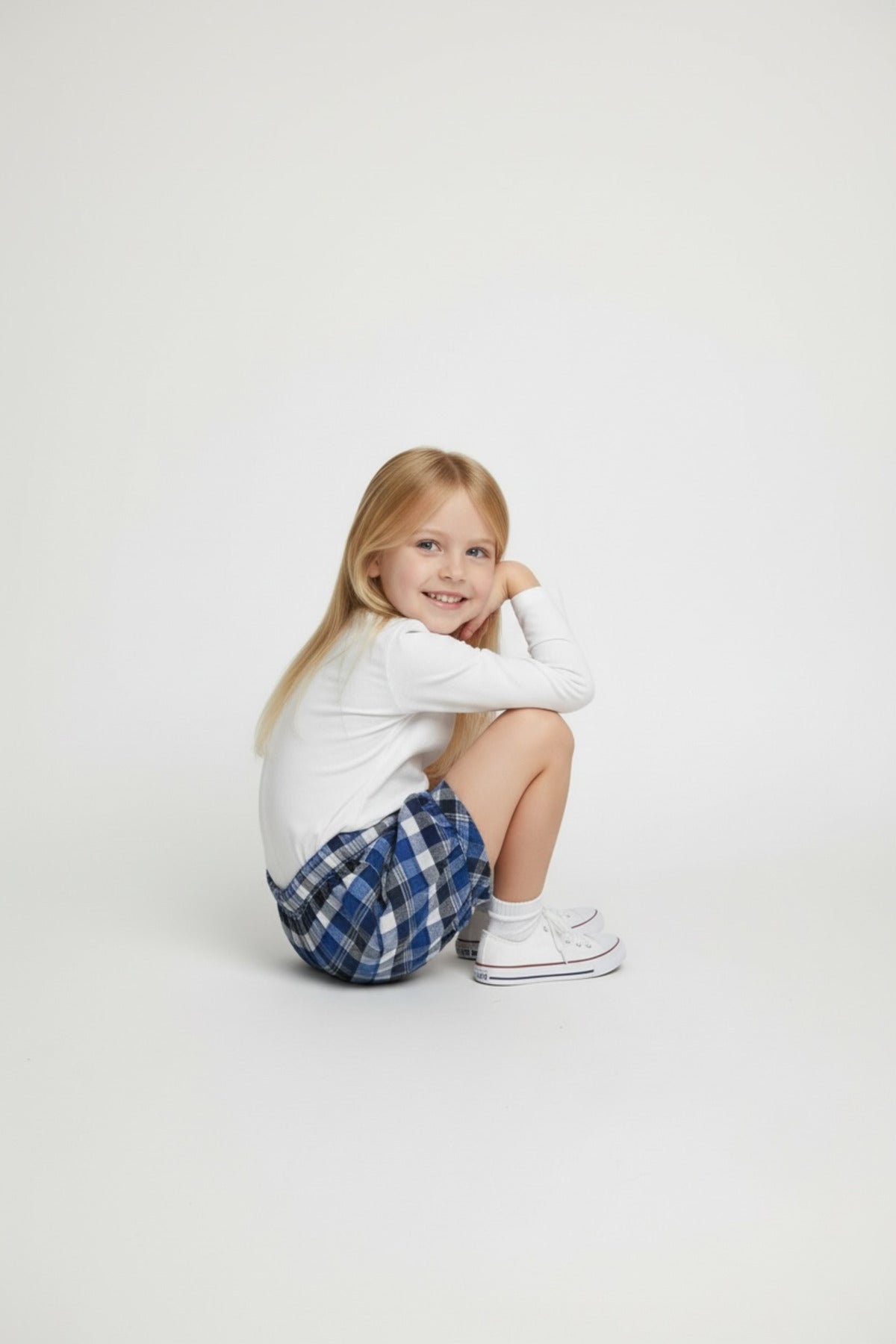 Alyssa Girls' Plaid Shorts - Navy White Royal Blue - product image 6