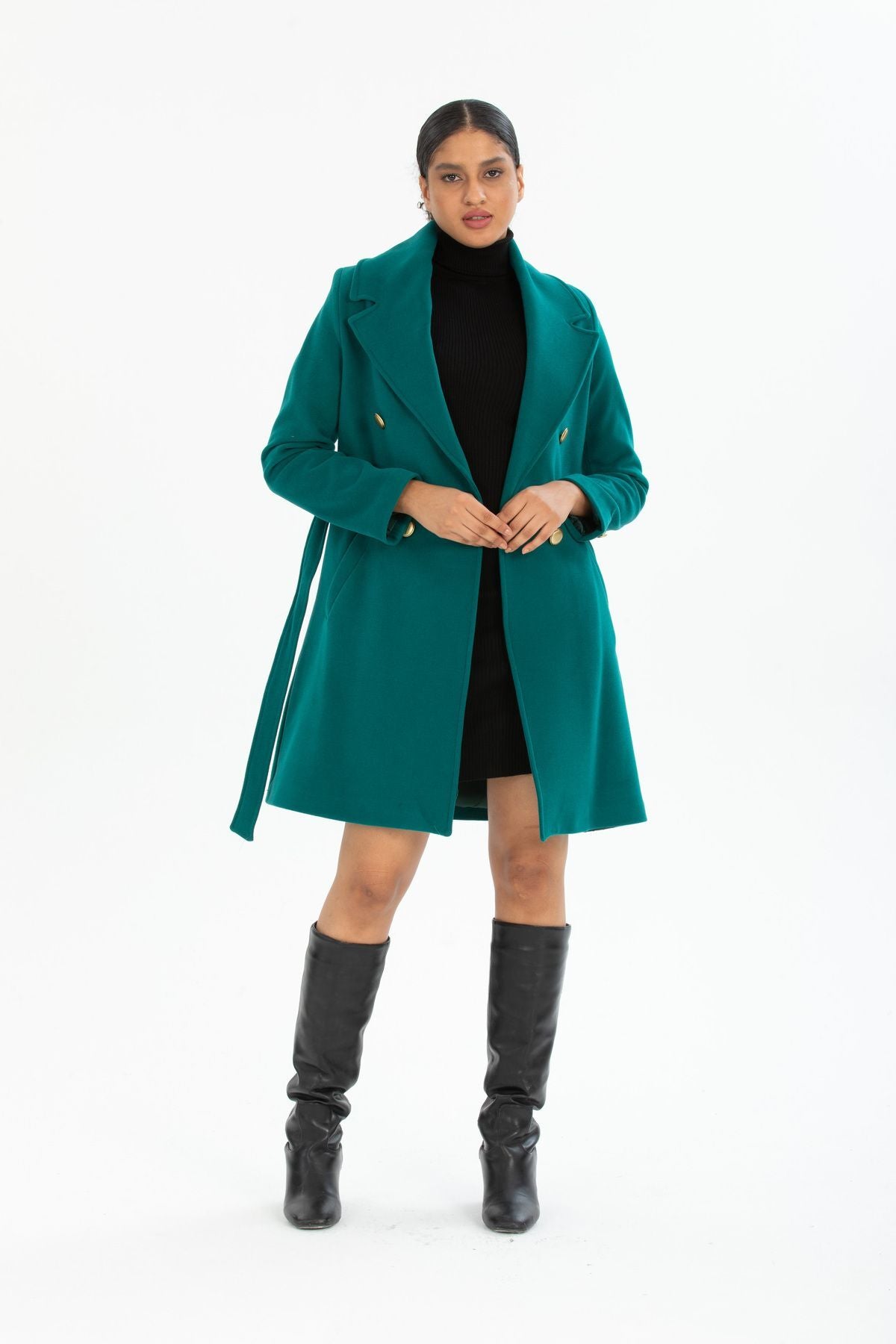 Bernice Women's Belted Notched Collar Coat - Teal - product image 8