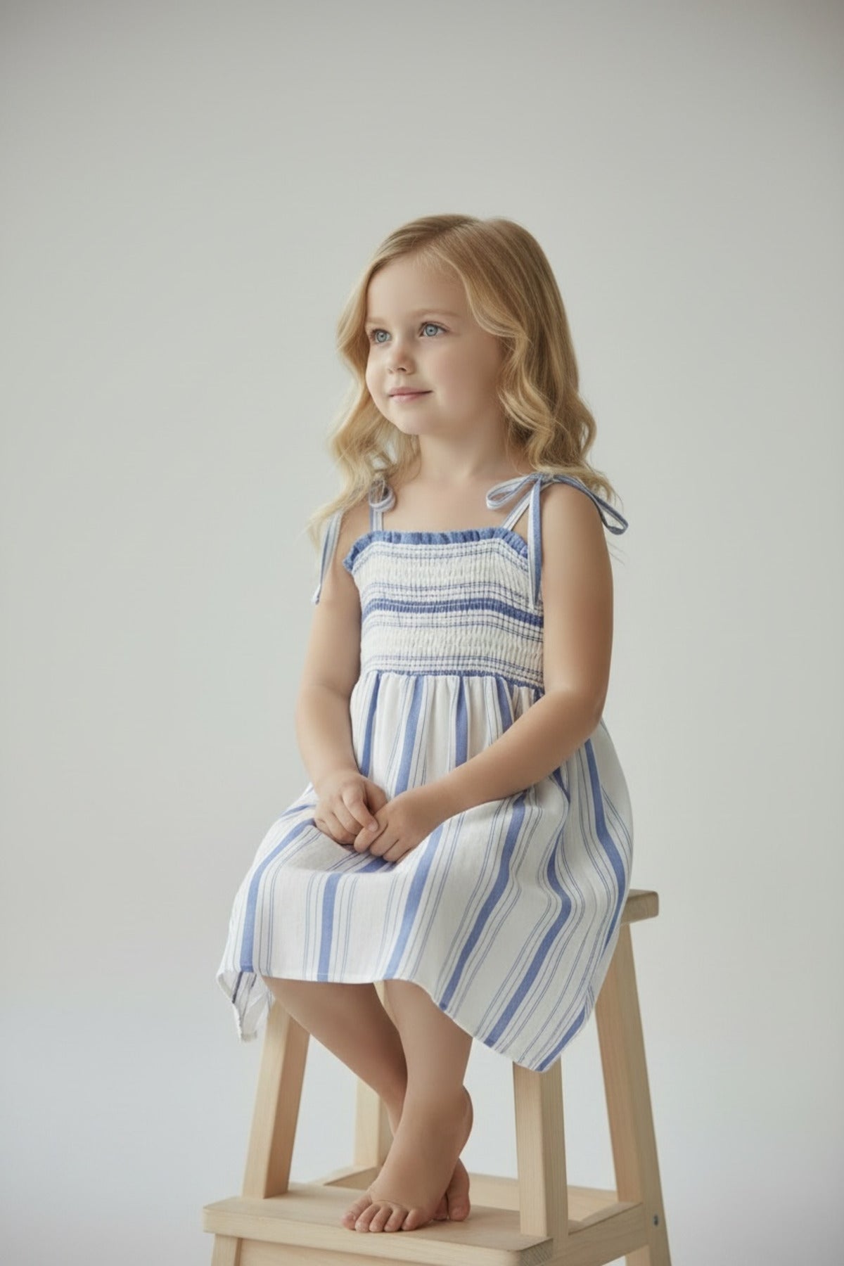 Darcy Girls' Striped Strappy Dress - Blue Stripe - product image 3