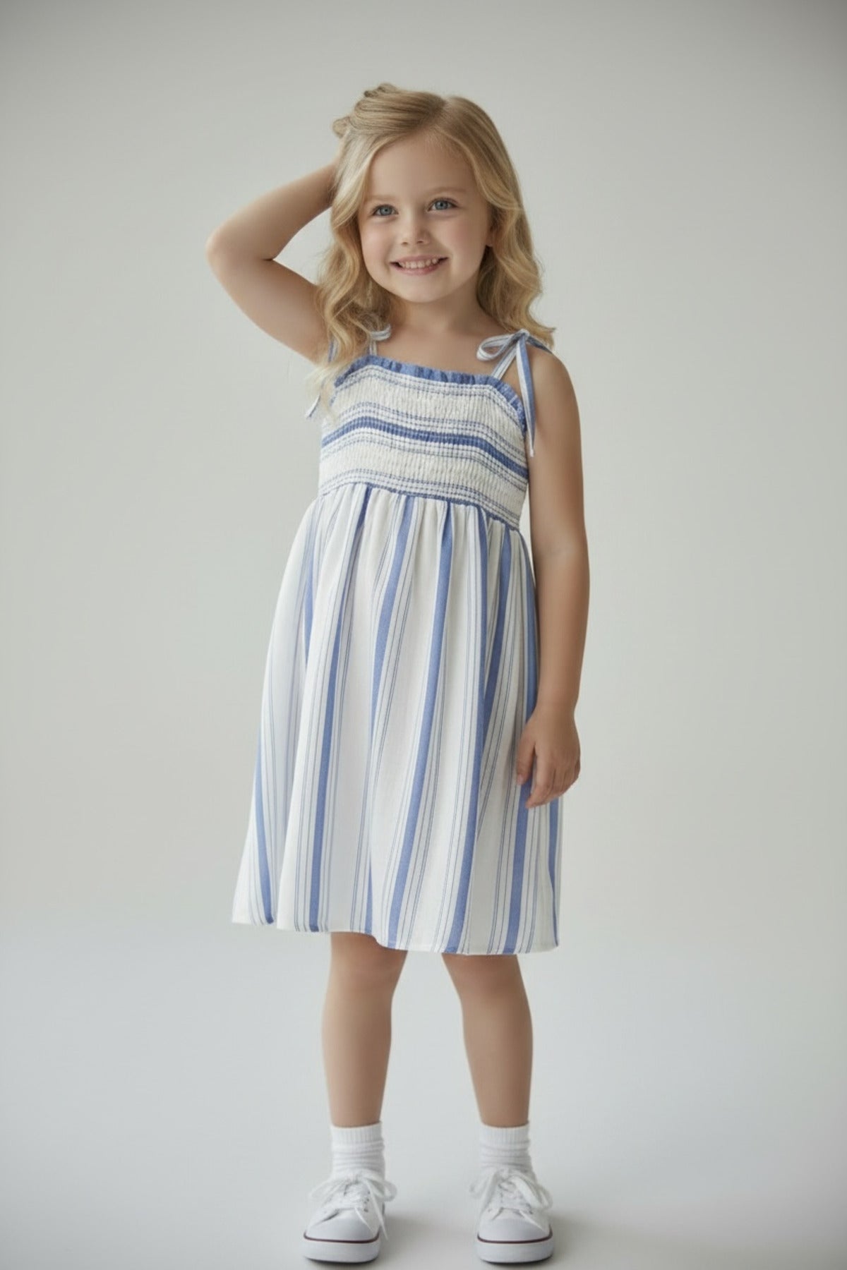 Darcy Girls' Striped Strappy Dress - Blue Stripe - product image 5