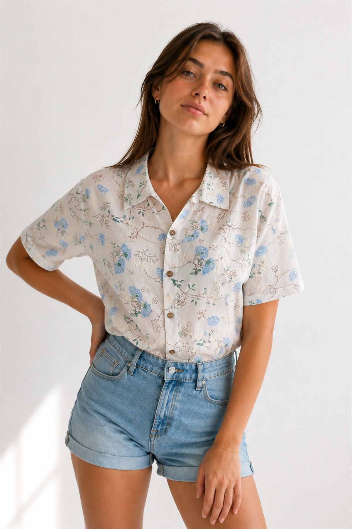 Alice Women's Floral Short Sleeve Shirt - Blue Ditsy Floral