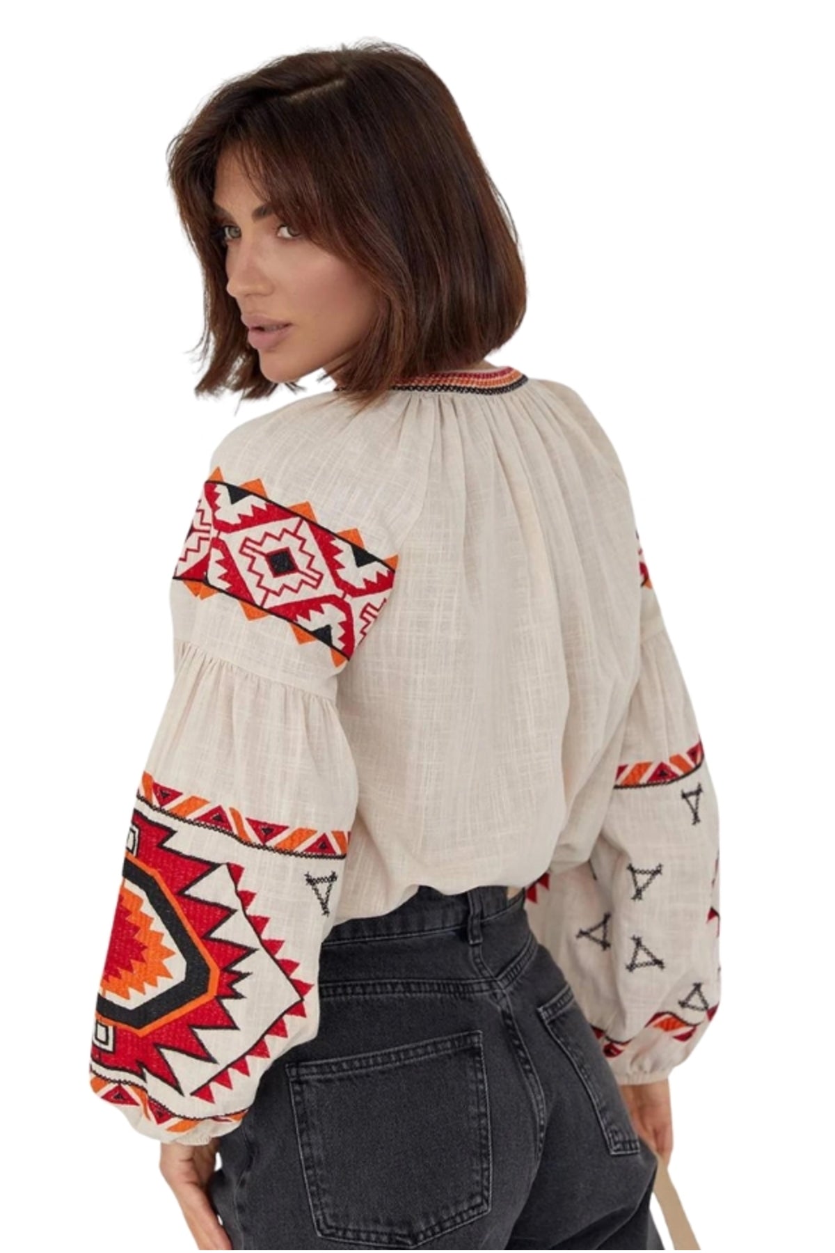 Penelope Women's Cotton Vintage Inspired Embroidered Blouse - Beige