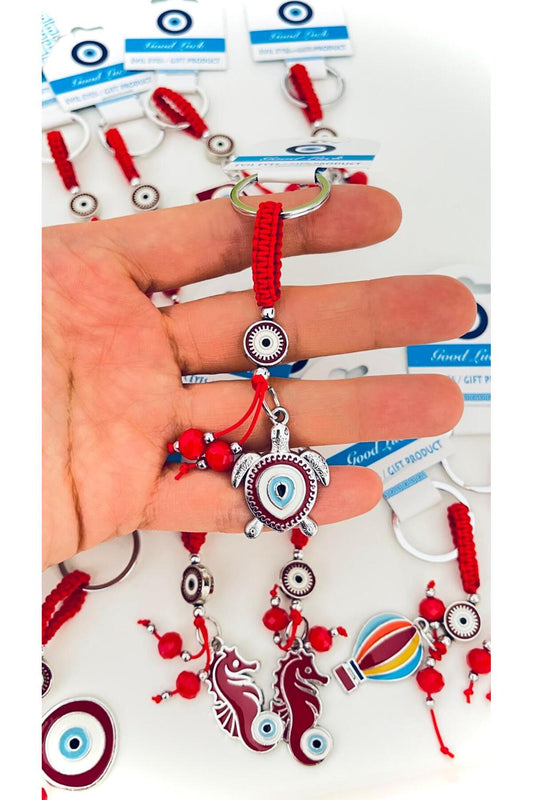 Abigail Silver-Plated Evil Eye Keychain - Red Turtle Design