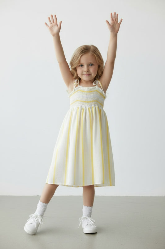 Darcy Girls' Striped Strappy Dress - Yellow Stripe - product image 1