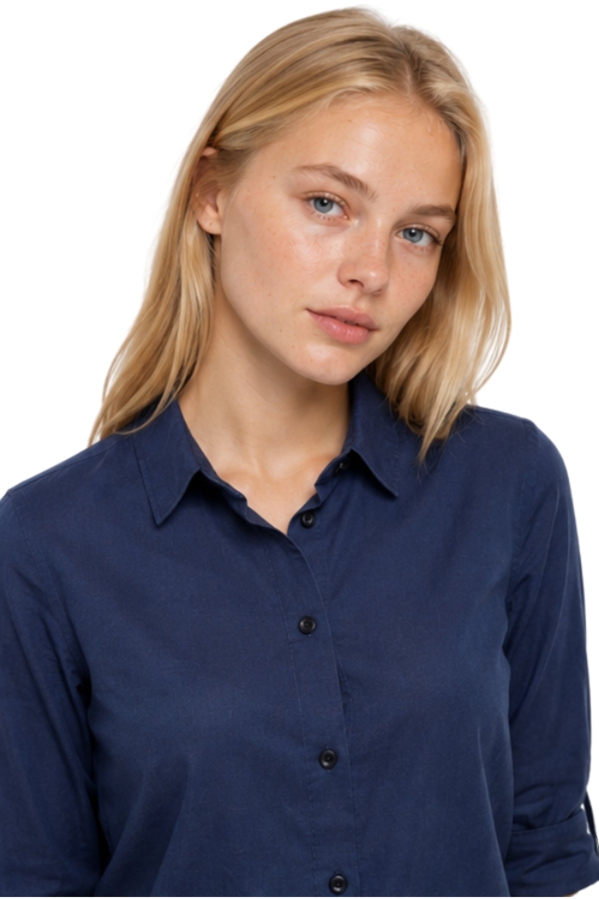 Robyn Women's Linen-Viscose Blend Roll-Sleeve Button-Up Shirt - Navy