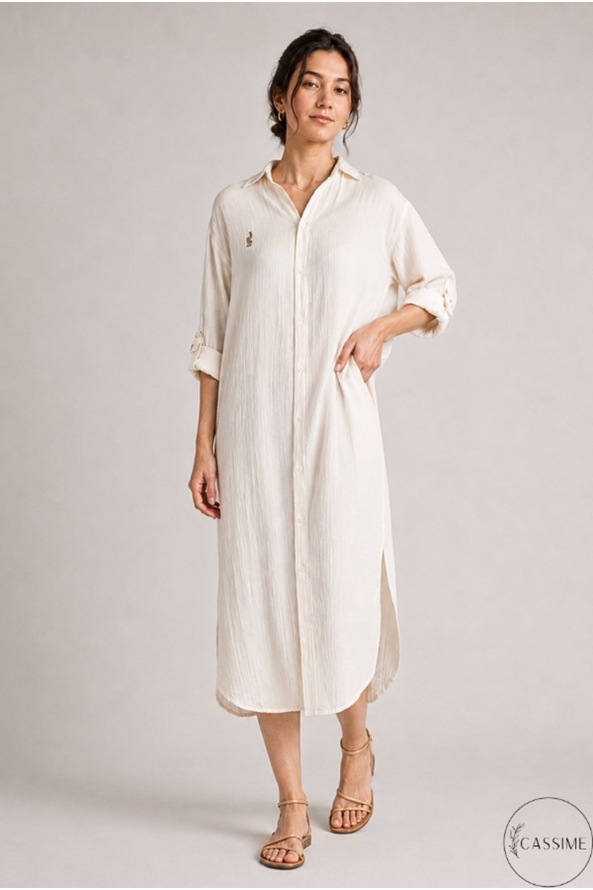 Hazel Women's Oversized Muslin Shirt Dress - Cream