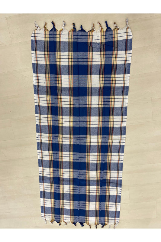 Mia Cotton Turkish Peshtemal Beach Towel - Royal Blue and Blue Navy Plaid