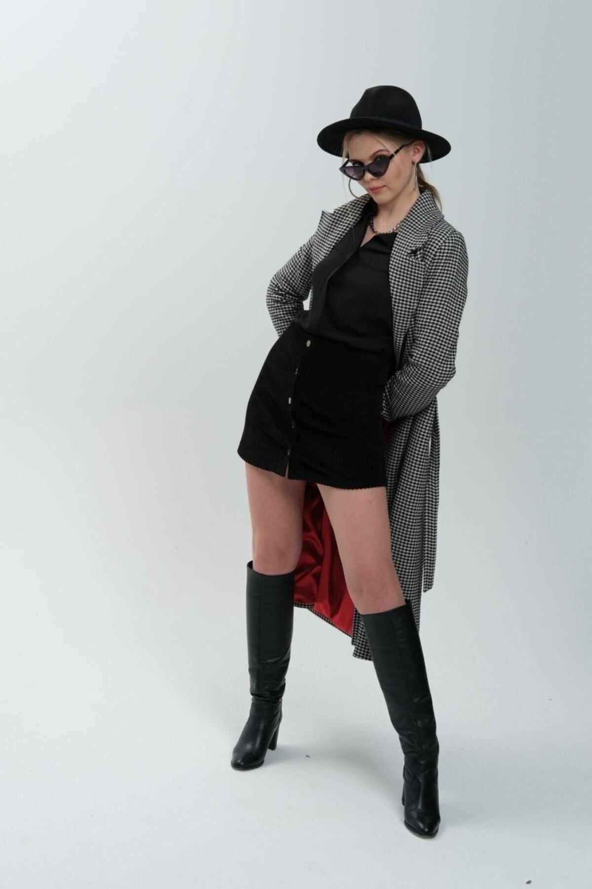 Callista Women's Long Lined Coat - Black Micro Houndstooth - product image 5
