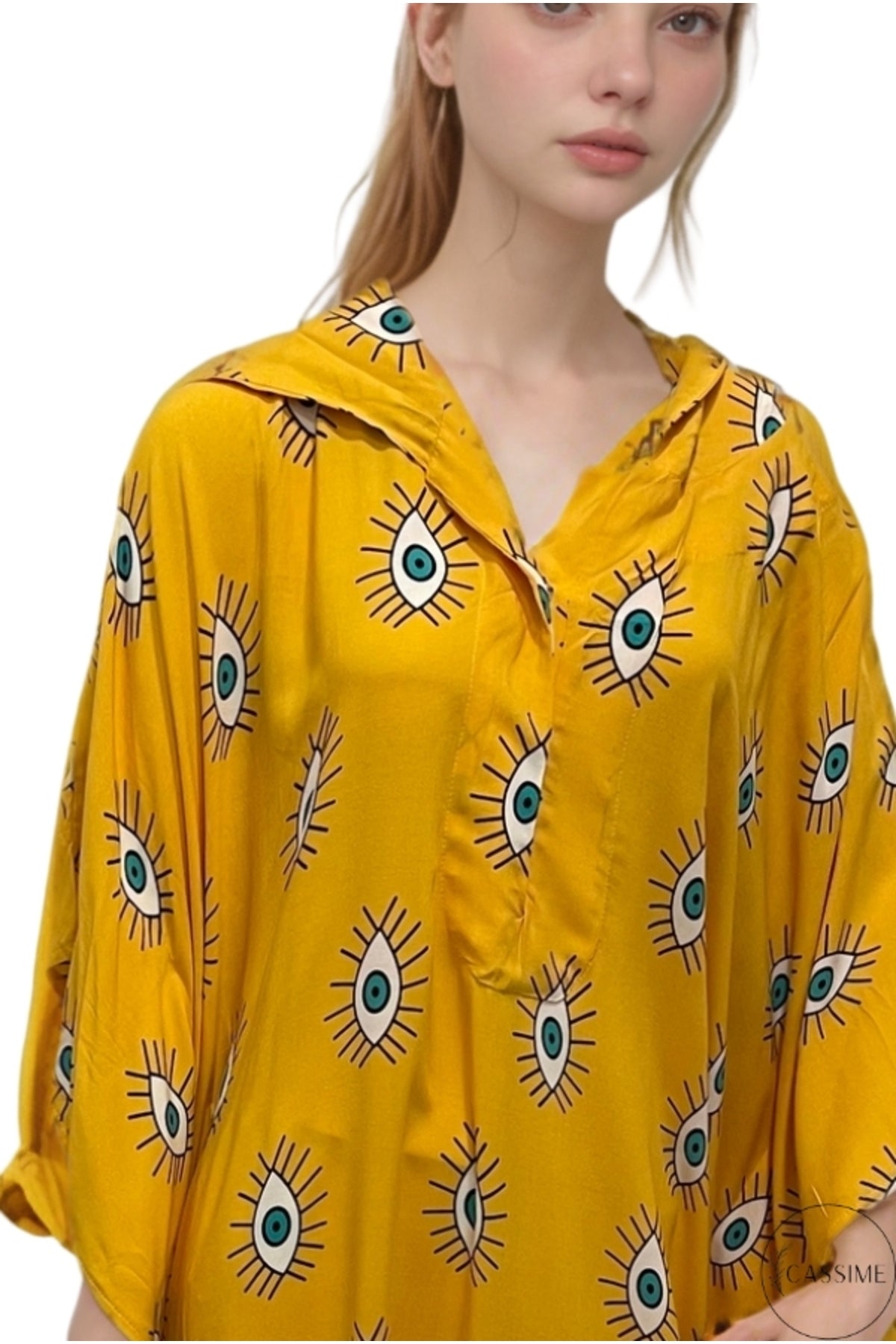 Isabel Women's Evil Eye Hooded Kaftan Dress - Dark Yellow