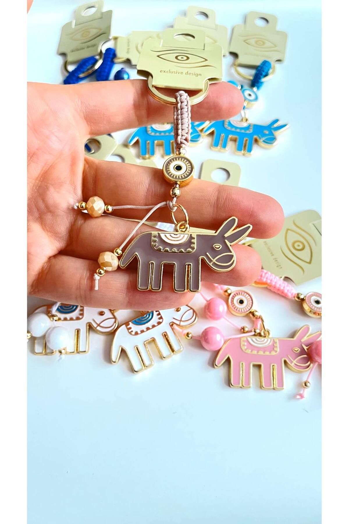 Bella Gold-Plated Animal Charm Keychain - Beige Donkey Design