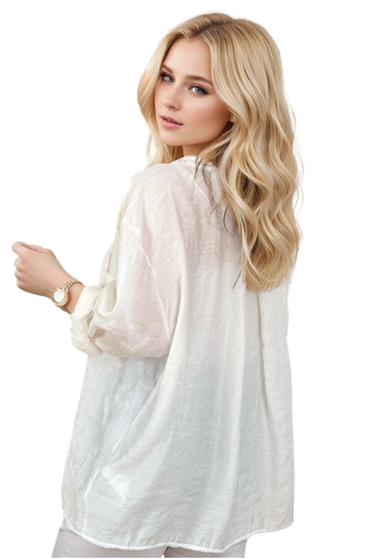 Georgia Women's Cotton Blend Oversized Long Sleeve Shirt - Ecru