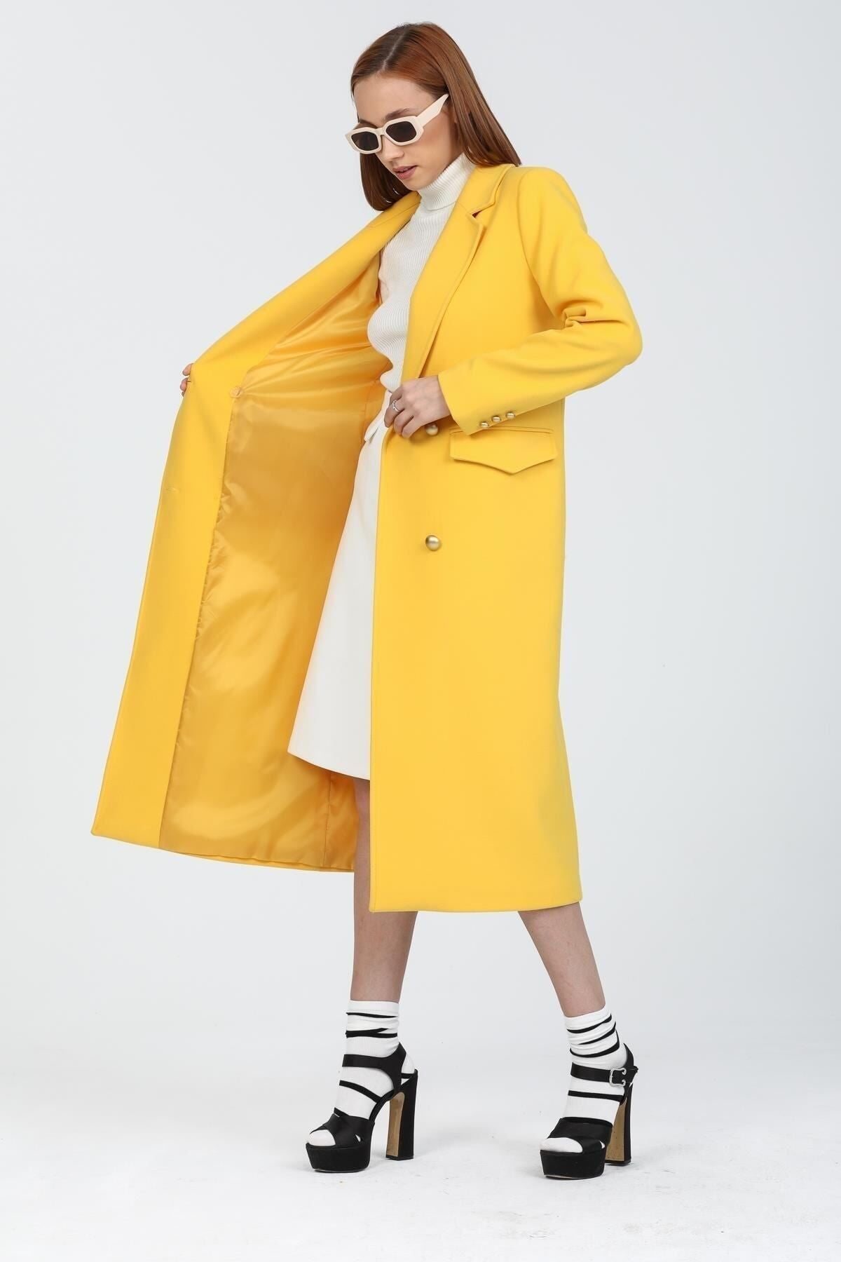 Ariadne Women's Long Button Front Coat - Yellow - product image 8