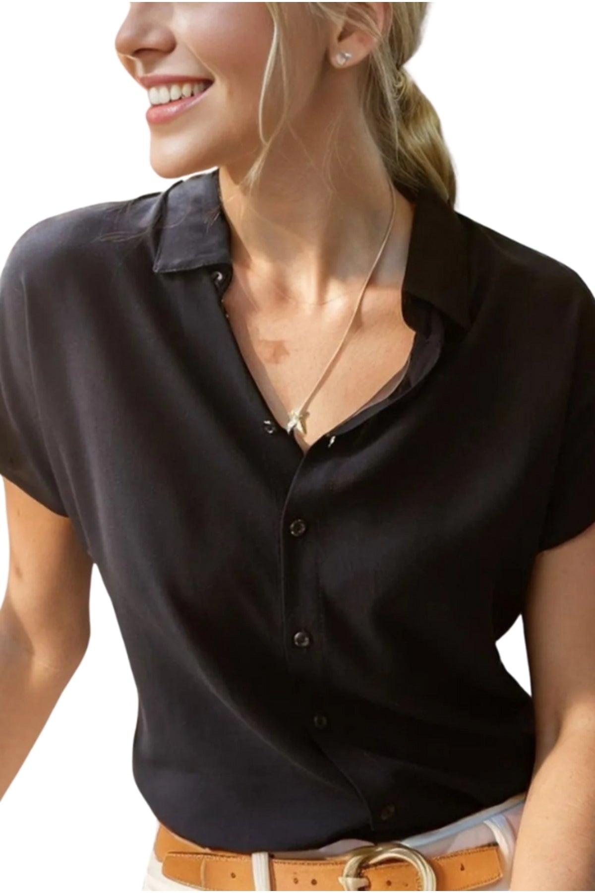 Esme Women's Viscose Short Sleeve Batwing Shirt - Black