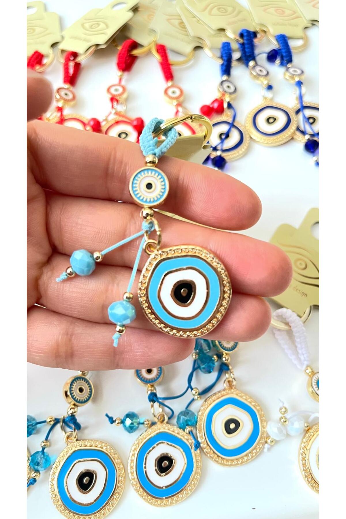Brianna Gold-Plated Evil Eye Bead Keychain - Baby Blue Evil Eye Design 2