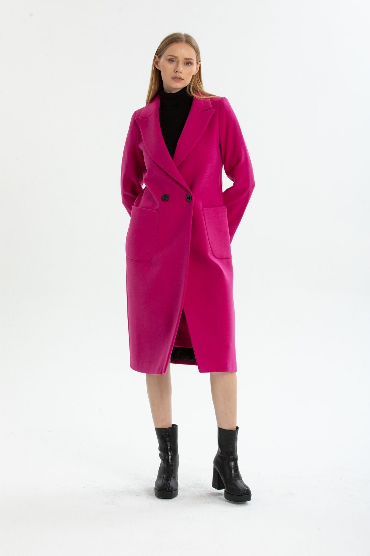 Annalise Women's Button Front Lined Coat - Fuchsia - product image 2