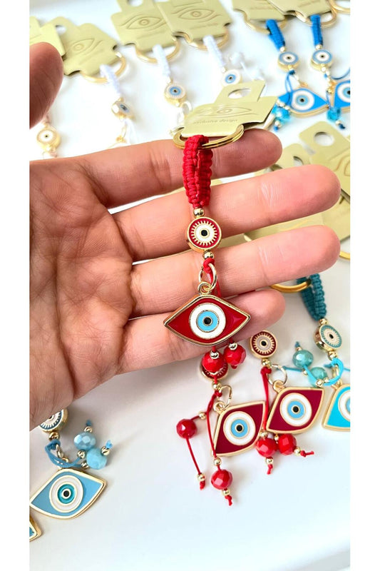 Brianna Gold-Plated Evil Eye Bead Keychain - Red and Oval Eye