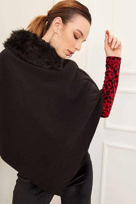 Hattie Women's Fur-Trim Poncho - Black - product image 1