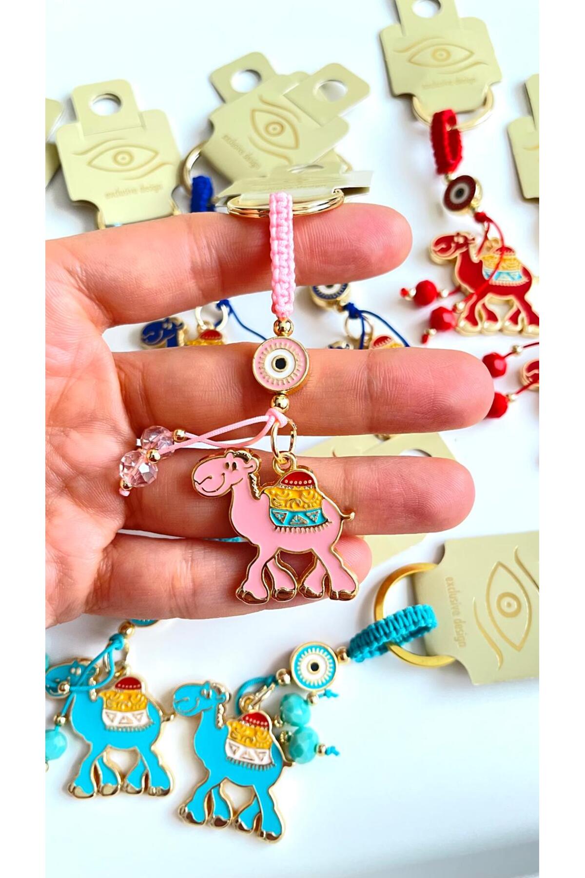 Bella Gold-Plated Animal Charm Keychain - Pink Camel Design