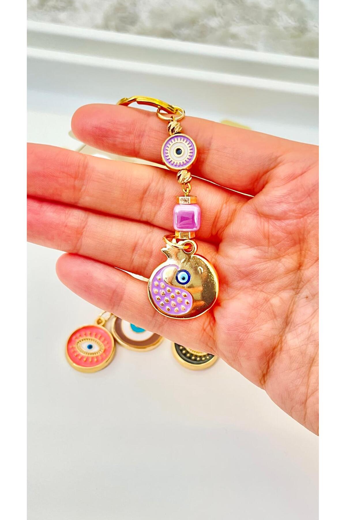 Hannah Gold-Plated Bodrum Bead Keychain - Purple Pomegranate