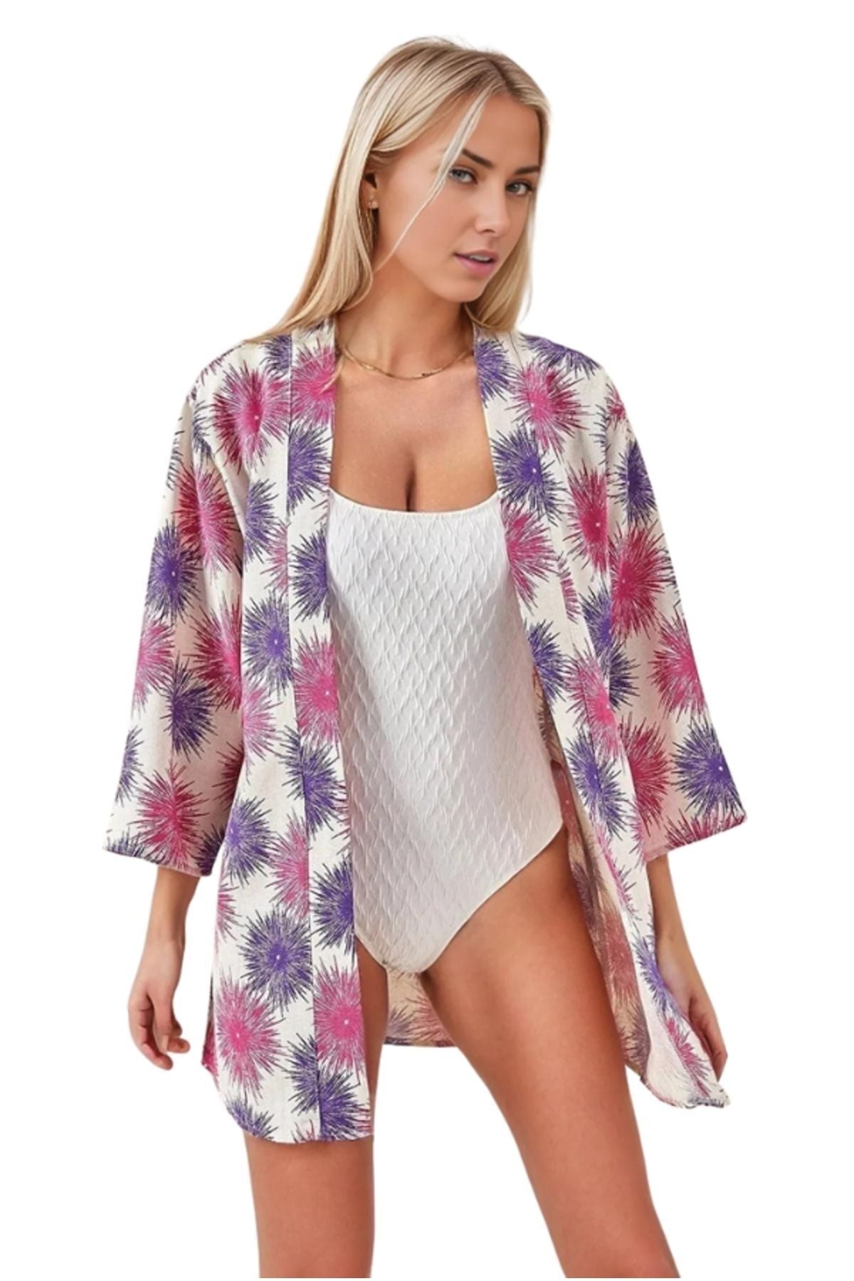 Catherine Women's Relaxed Fit Kimono - Fuchsia and Pink Print