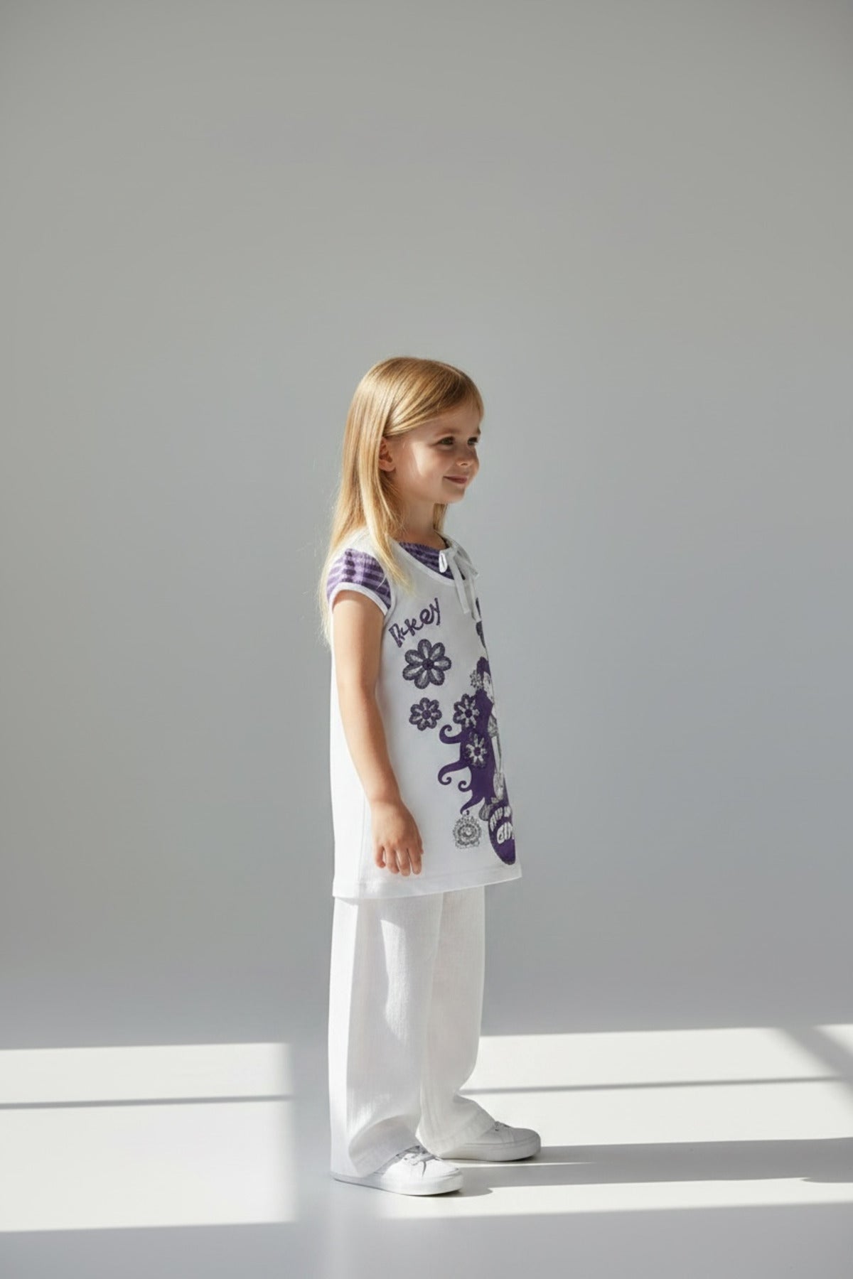 Adelia Girls' Striped Floral T-Shirt - Purple White - product image 3