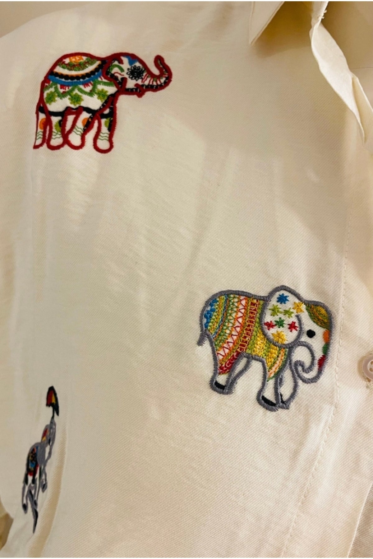 Delilah Women's Cotton Oversized Embellished Long Sleeve Shirt - Cream Elephant