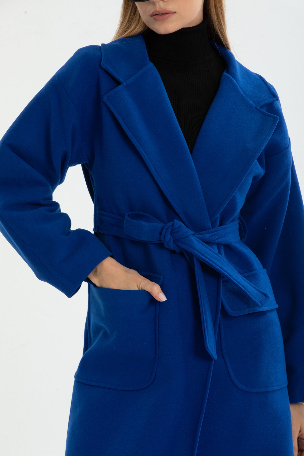 Anabel Women's Belted Notched Collar Coat - Royal Blue - product image 6