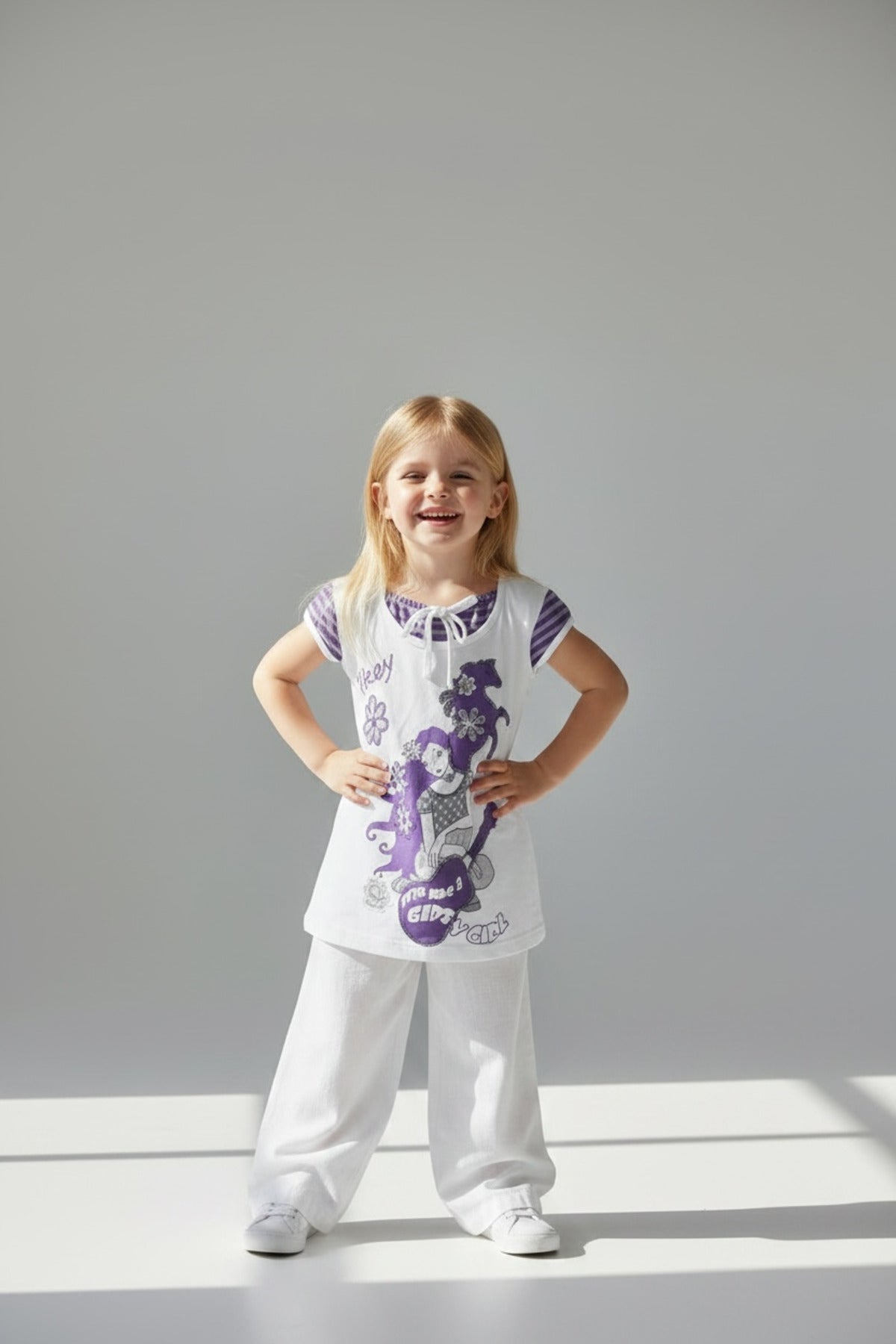 Adelia Girls' Striped Floral T-Shirt - Purple White - product image 2