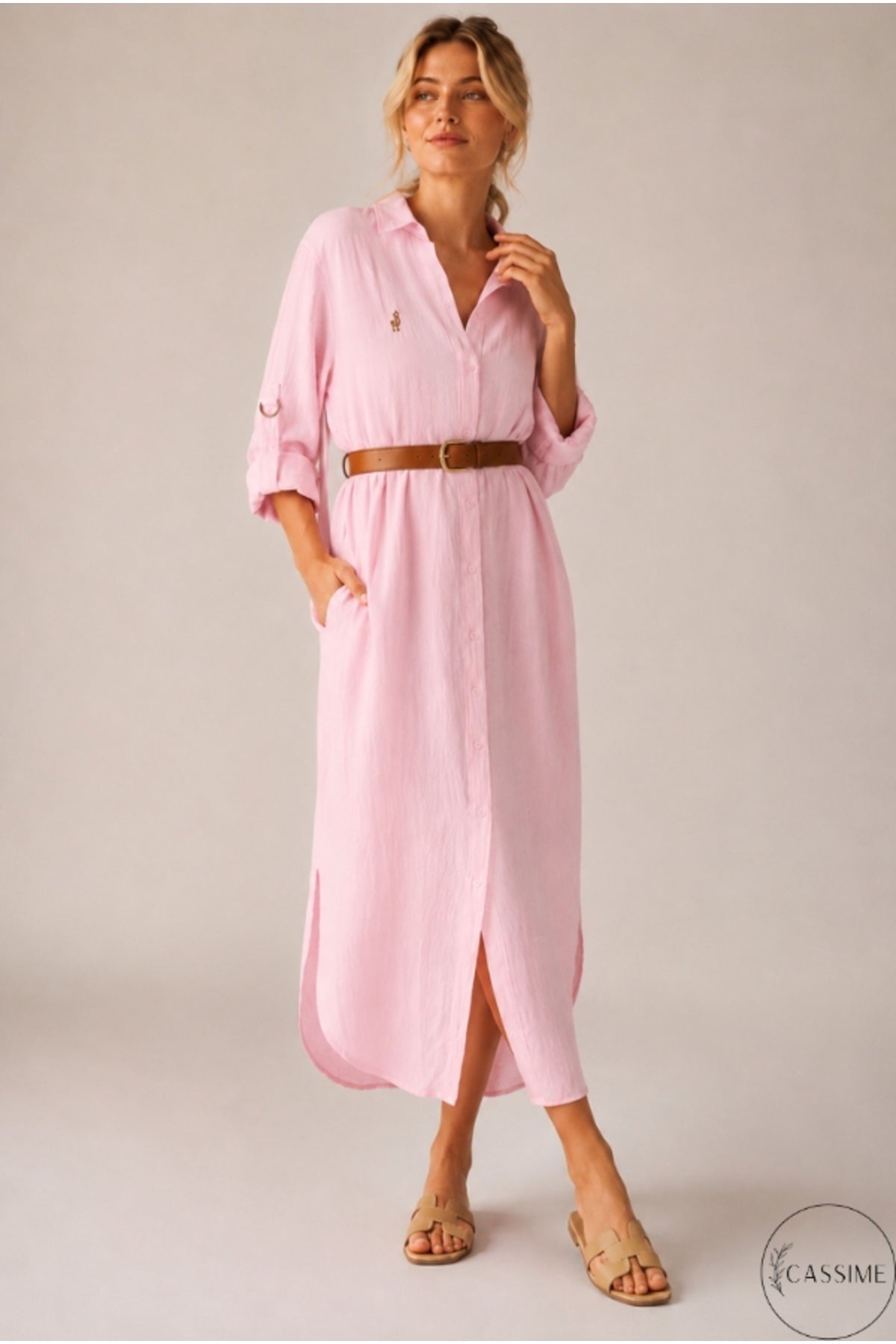 Hazel Women's Oversized Muslin Shirt Dress - Baby Pink Muslin