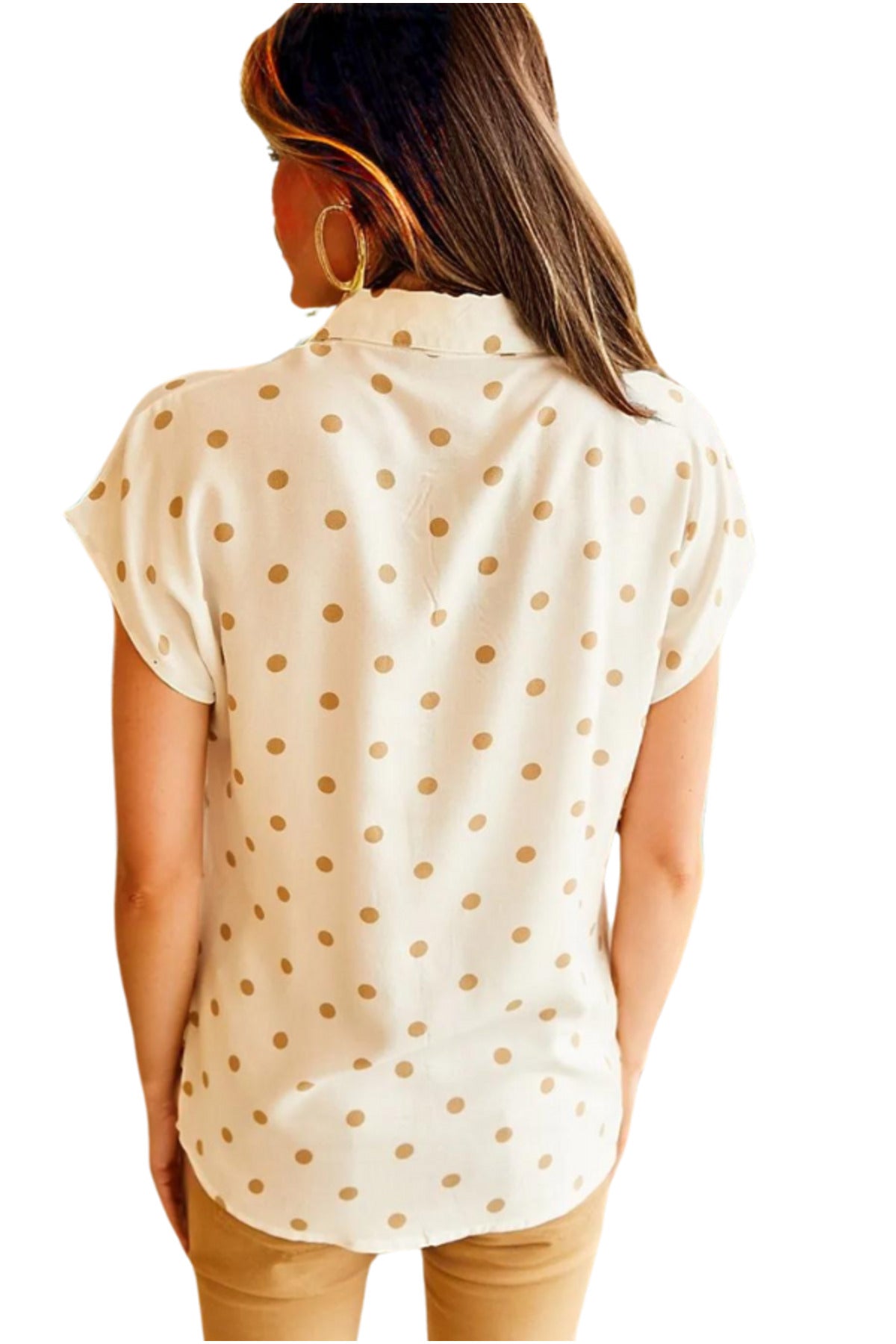Charlotte Women's Short Sleeve Batwing Shirt - Cream Polka Dot