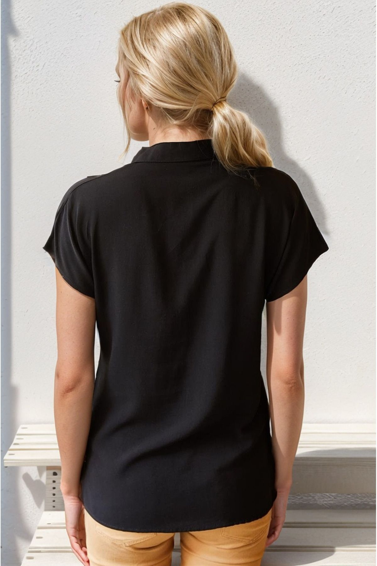 Esme Women's Viscose Short Sleeve Batwing Shirt - Black