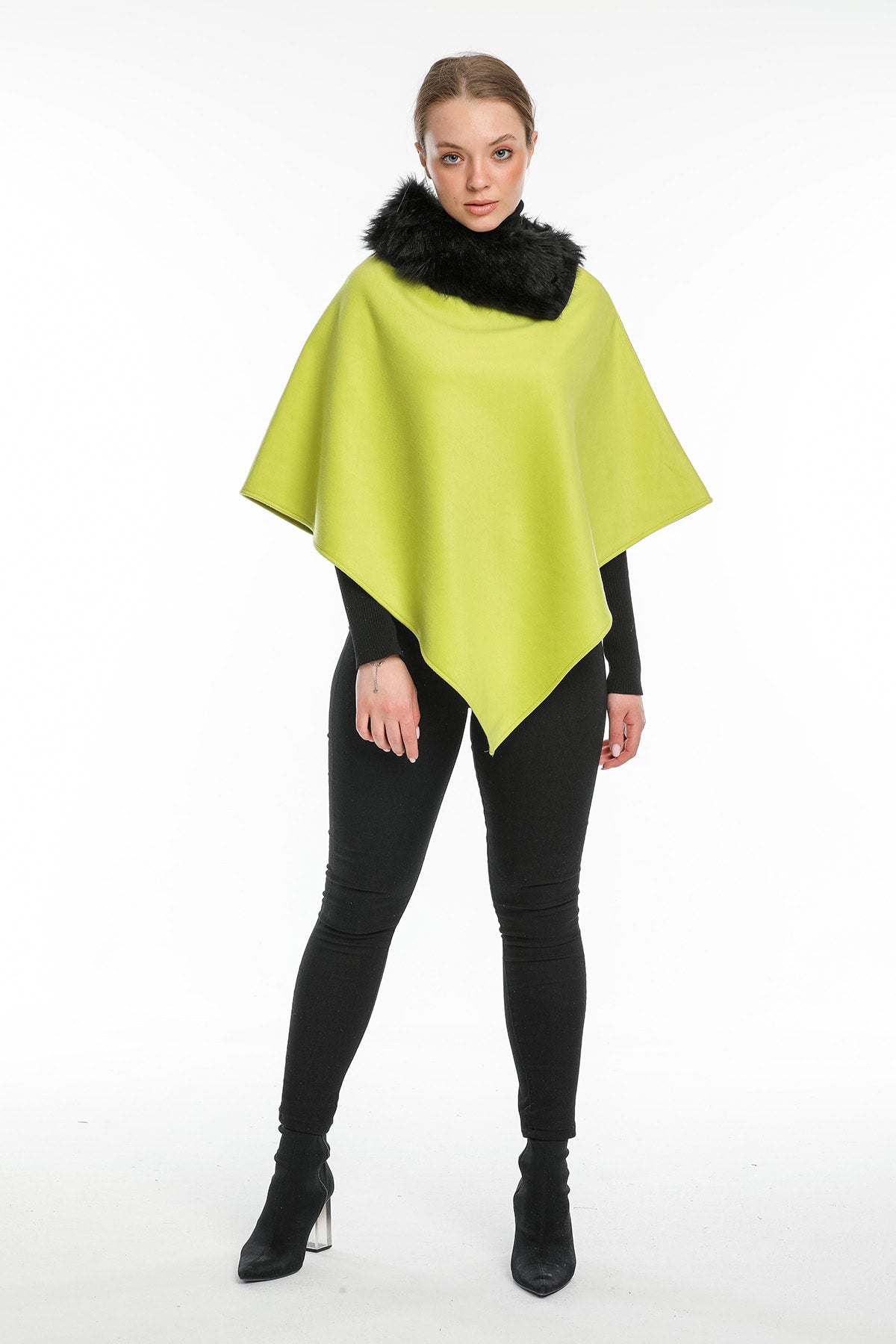 Ana Women's Fur-Trim Poncho - Pistachio Green Fur Trim - product image 1