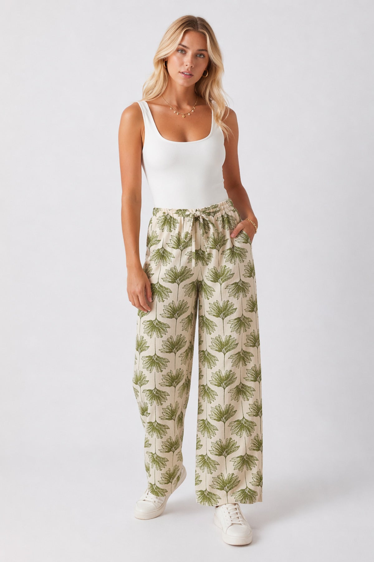 Lucy Women's Linen-Viscose Blend Wide Leg Palazzo Pants - Green Ginkgo